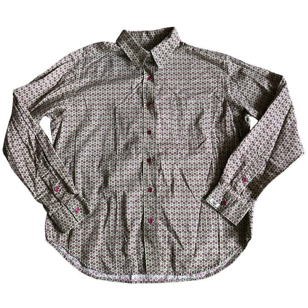 Women’s Cruel Girl Green Pink Flower Pearl Snap Button Up Shirts Size Large